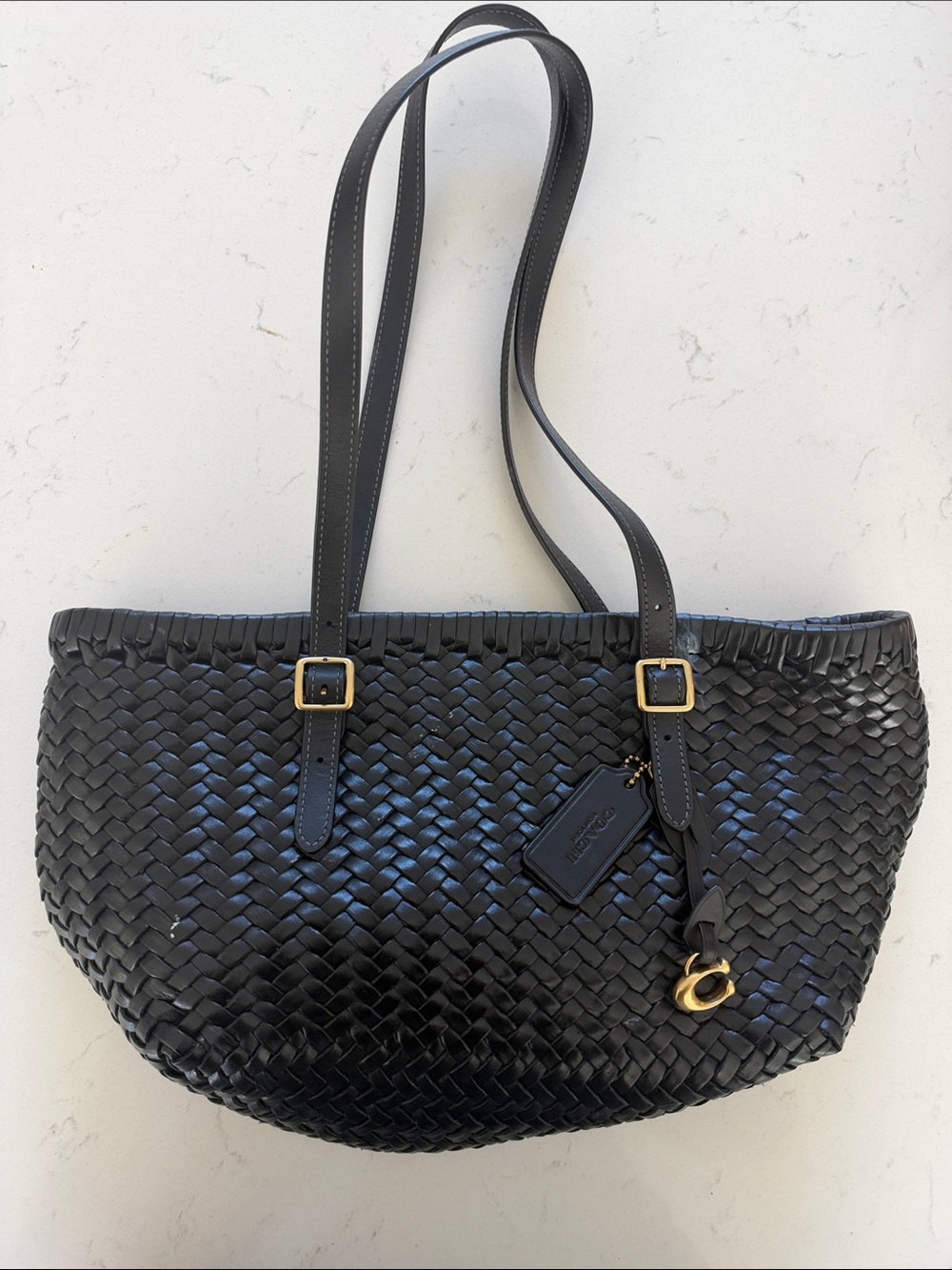 Coach Woven Swing Tote in Black.